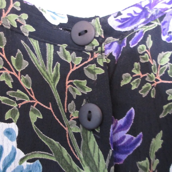 Vintage April Cornell Dress Large Black Purple Floral Cottage Grunge Prairie Y2K - Picture 7 of 11